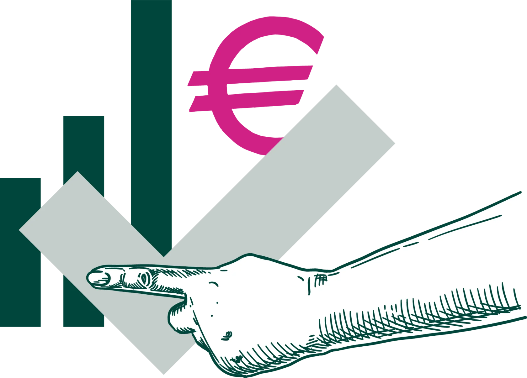 Spiekermann Illustration – Finanzanalyse mit Euro-Zeichen und Balkendiagramm
