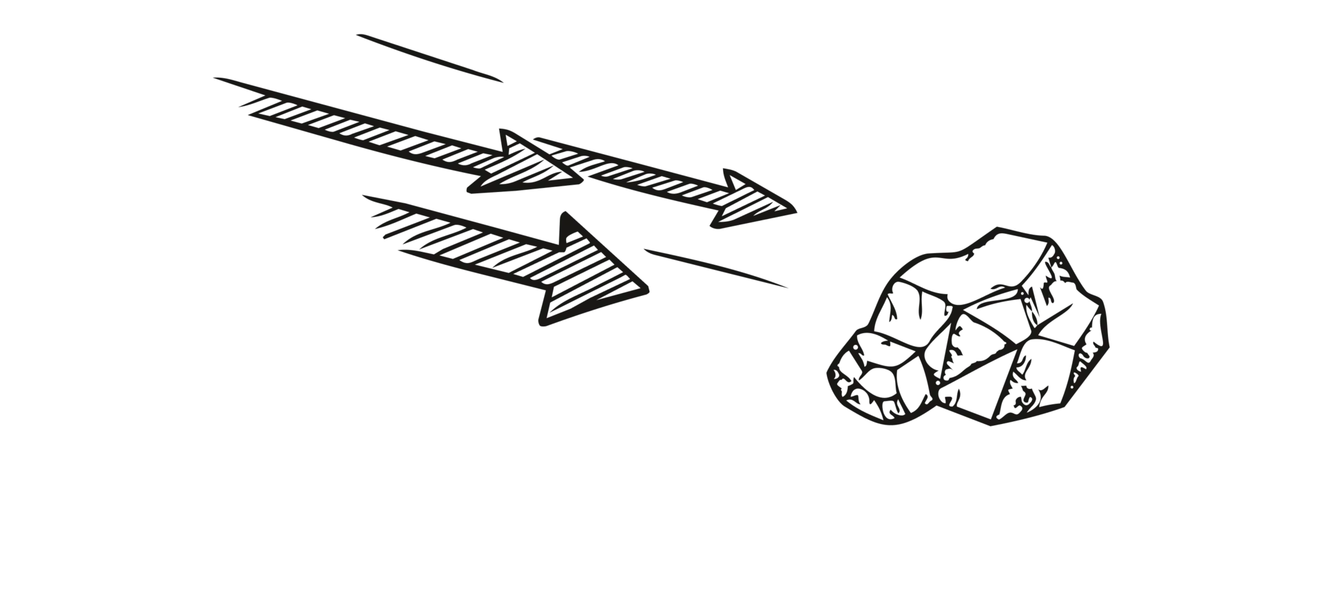 Illustration mehrerer fallender Pfeile neben einem Gesteinsbrocken – als Symbol für Druck auf den Edelmetallmarkt.