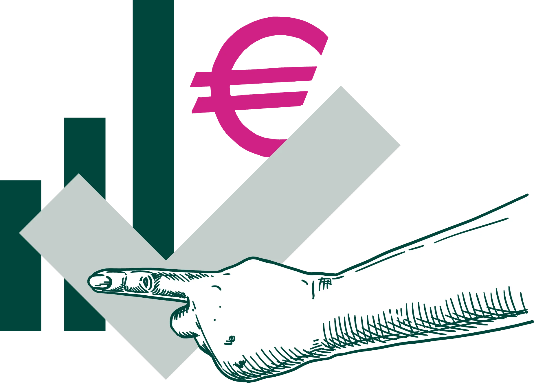 Illustation einer Grafik und einer Hand, die auf einen Check-Pfeil zeigt