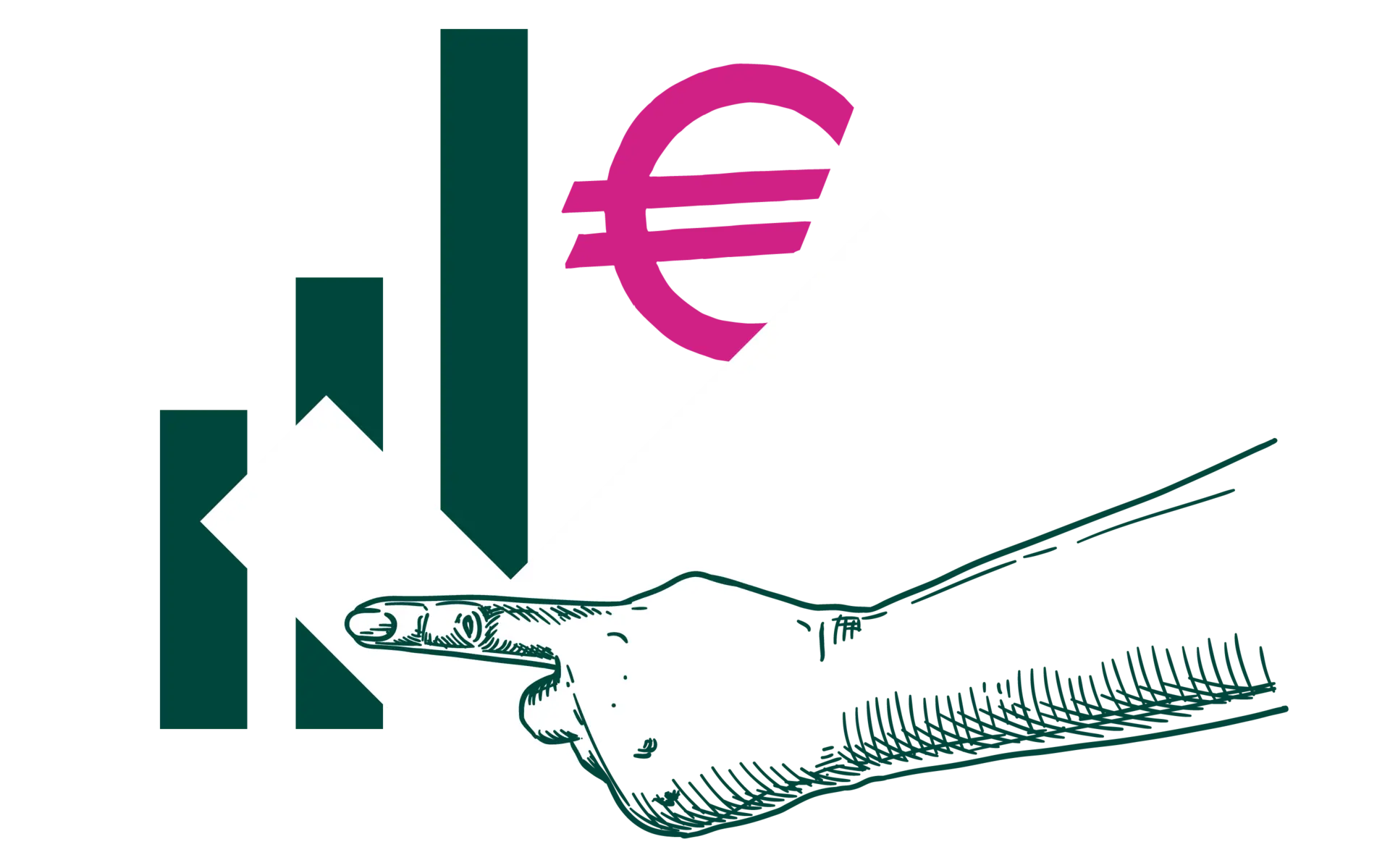 Aufsteigendes grünes Balkendiagramm mit Eurozeichen, Hand klickt auf ein Häkchen