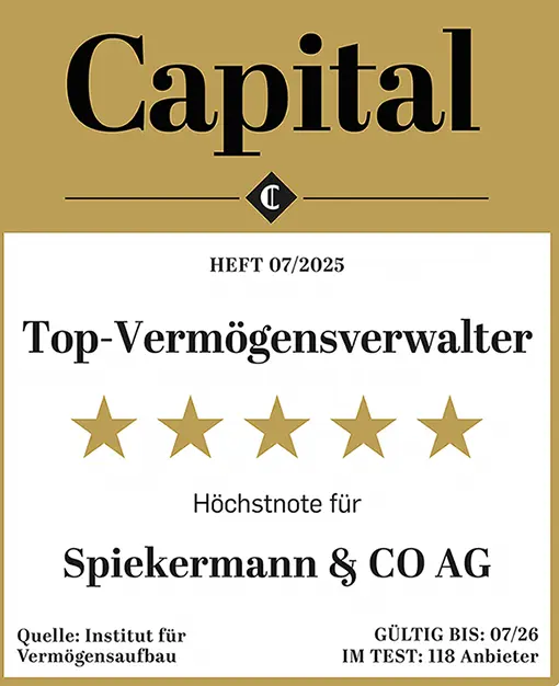 Siegel 2025 Vermögensverwalter 5 Sterne für Spiekermann & CO AG
