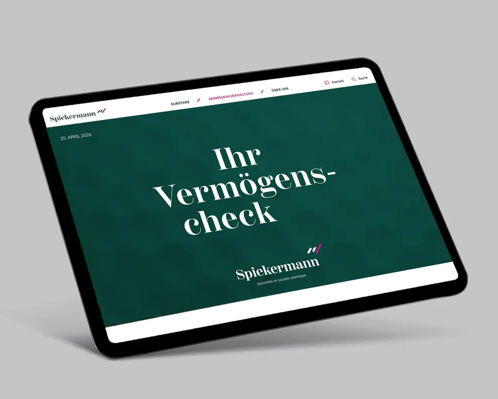 Ein Coverbild des Ergebnisses eines Vermögenschecks auf einem Tablet.